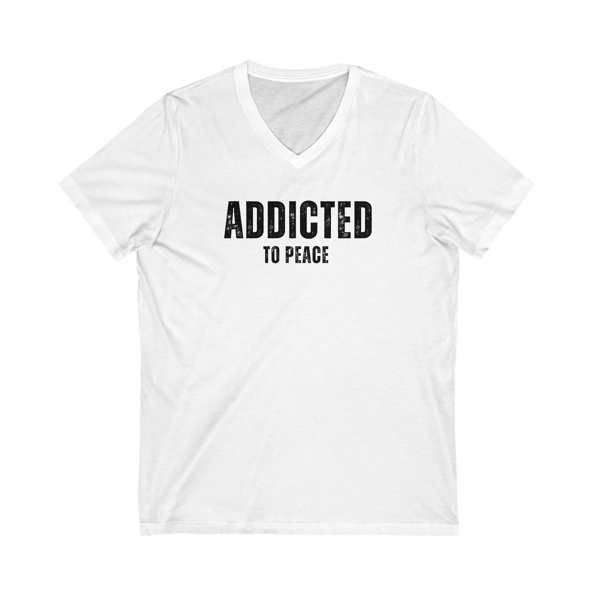 Womans-White V Neck Addicted To Peace